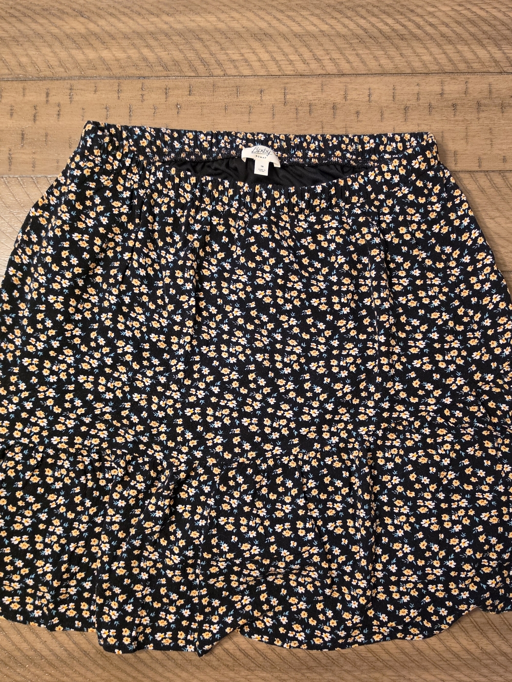 Woven Floral Tiered Mini Skirt - Black With Yellow, Orange, Light Green
